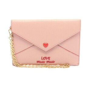 Miu Miu Madras Love Envelope Leather Heart Stud Chain Clutch Shoulder Bag Pink